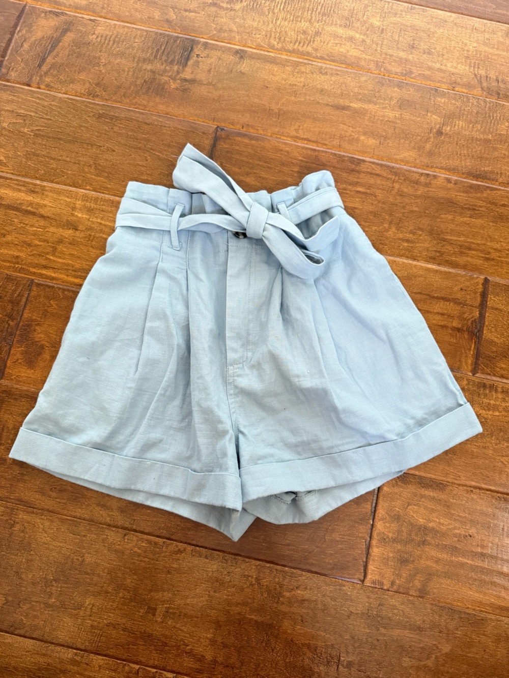 Good Luck Gem Light Blue High-Waist Tie-Belt Shorts